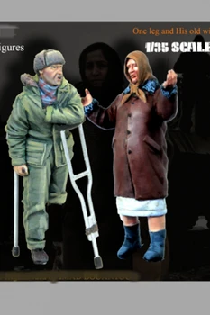 1/35 Rășină Figura model kituri de soldat și-a pierdut un picior de soldat și o femeie Neasamblate și nevopsite 944