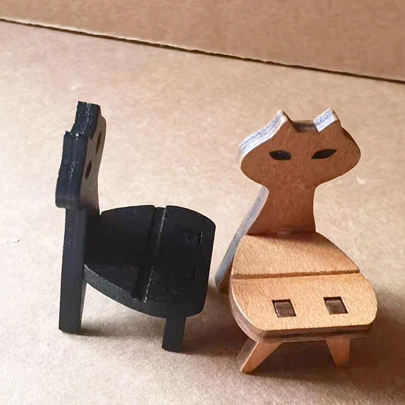 1 BUC din Lemn Forma Cat de Mic Scaun Scaun Mobilier Model de Jucărie, Păpuși Miniaturale de Mobilier DIY Scaun Forma de Suport de Telefon Mobil - 1