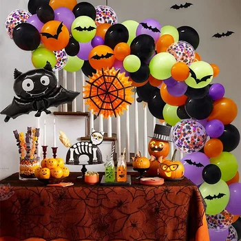 138 Piese-Negru Violet și Portocaliu Baloane Baloane Folie Bat Baloane Petrecere de Halloween Acasă Decor în aer liber Consumabile