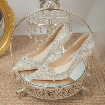 2023 Elegante Banchet de Nuntă Tocuri inalte Pantofi pentru Femei de Lux Zapatos De Mujer Toc Subțire Arcul Plin de Diamante, Pantofi Mary Jane
