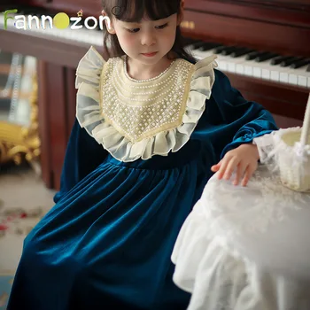 2023 Nou Haine Copii Dantela Catifea Perla Copii Haine Fata Copil de Toamnă Fete Rochie Casual Soft de Proiectare Printesa Vestidos 2-7T