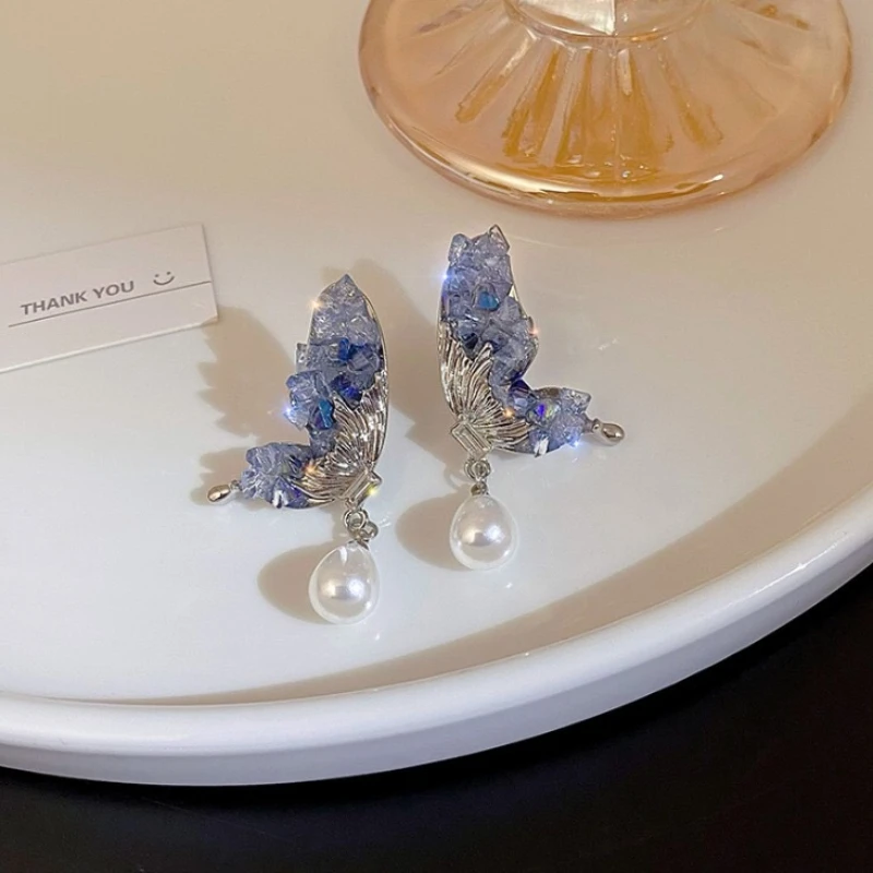 2023 Noi Ac de Argint Încrustat Fluture Cristal Picături de Apă Pearl Cercei Femei de Lux Lumina Premium Cercei Stud - 4