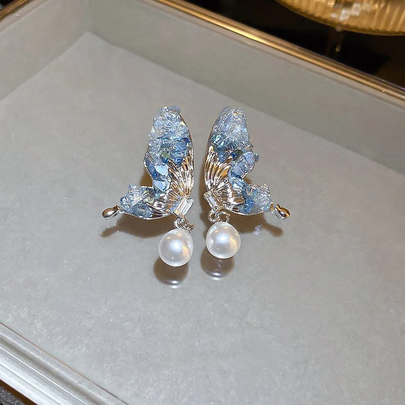 2023 Noi Ac de Argint Încrustat Fluture Cristal Picături de Apă Pearl Cercei Femei de Lux Lumina Premium Cercei Stud - 5