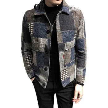 2023 primăvară Mozaic Fleece Geaca de Iarna Barbati Haine coreeană Stil Strat Streetwear Nou-veniți Casual