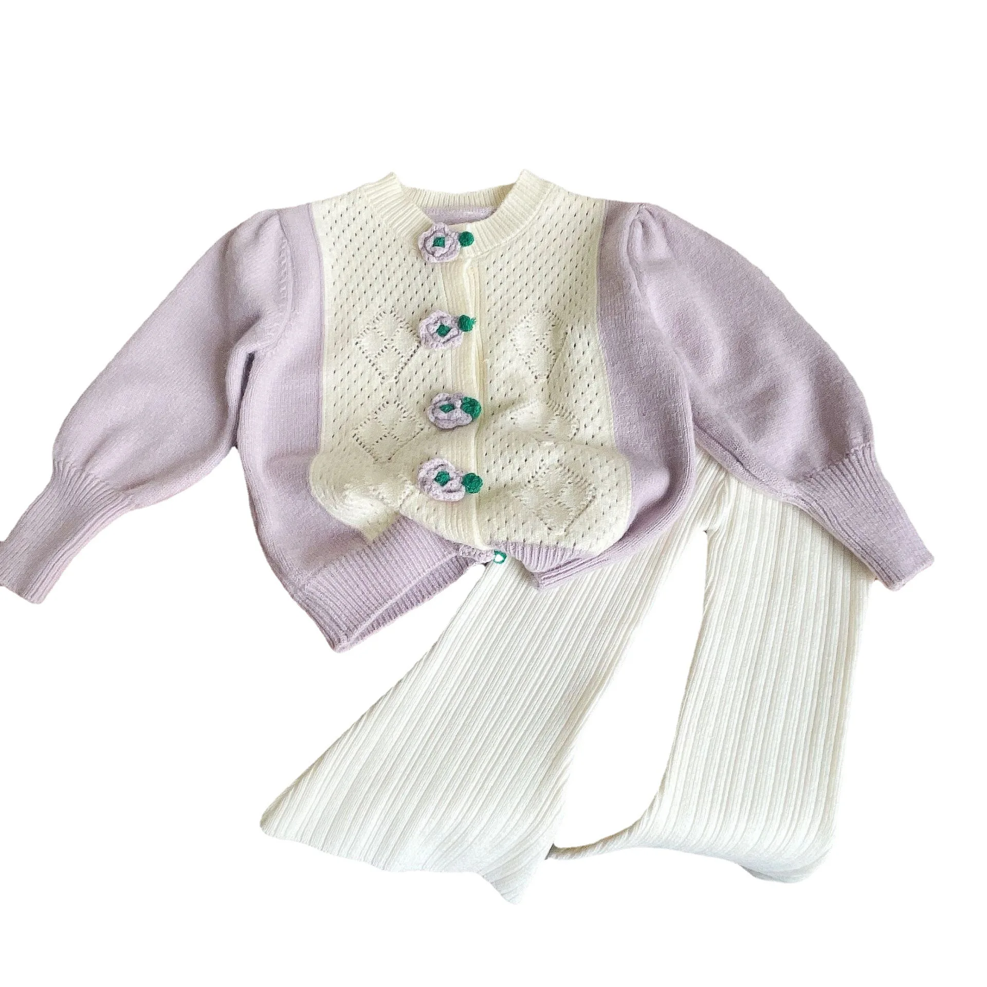 2023 Toamnă și de Primăvară Nouă Fete, Tricotate Set Drăguț de Flori Tubulare Cardigan+Tricotate Pantaloni Copii, Haine de Moda pentru Copii Tinuta - 5
