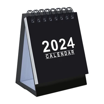 2024 Desktop Mini Calendar Școală Acasă Alb Negru Calendar De Birou Hârtie Groasă În Picioare Gratuit Portabil Twin Sârmă De Legare Calendar