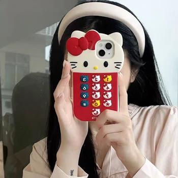 3D Stereoscopic Sanrio Hello Kitty Telefon Telefon Caz pentru IPhone 15 14 13 12 11 Pro Max Silicon Moale Anti-toamna Capacul din Spate