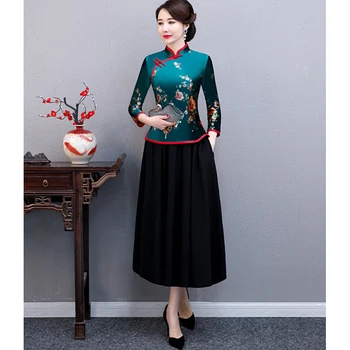 5XL Supradimensionat Topuri Femeile Velur Tricou Toamna Vintage Stil Chinezesc Bluza Floral Feminin Nunta Îmbrăcăminte Tradițională блузки