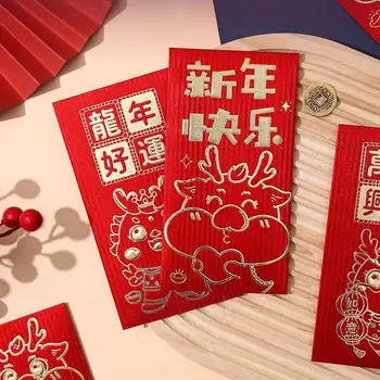 6Pcs/set Chineză Decoratiuni de Anul Nou Chinezesc Dragon Plic Roșu Noroc de Bani Husă Binecuvântare Cuvinte Norocos Sac de Bani