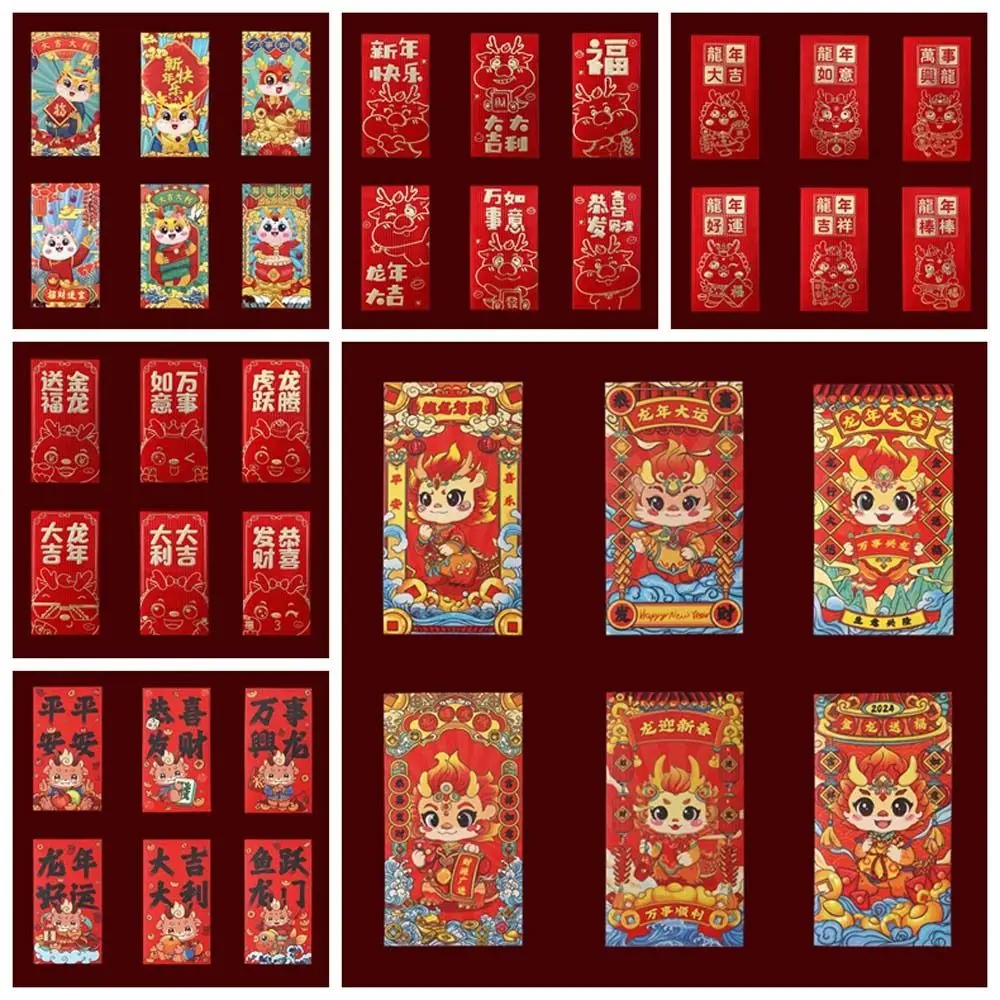 6Pcs/set Chineză Decoratiuni de Anul Nou Chinezesc Dragon Plic Roșu Noroc de Bani Husă Binecuvântare Cuvinte Norocos Sac de Bani - 1