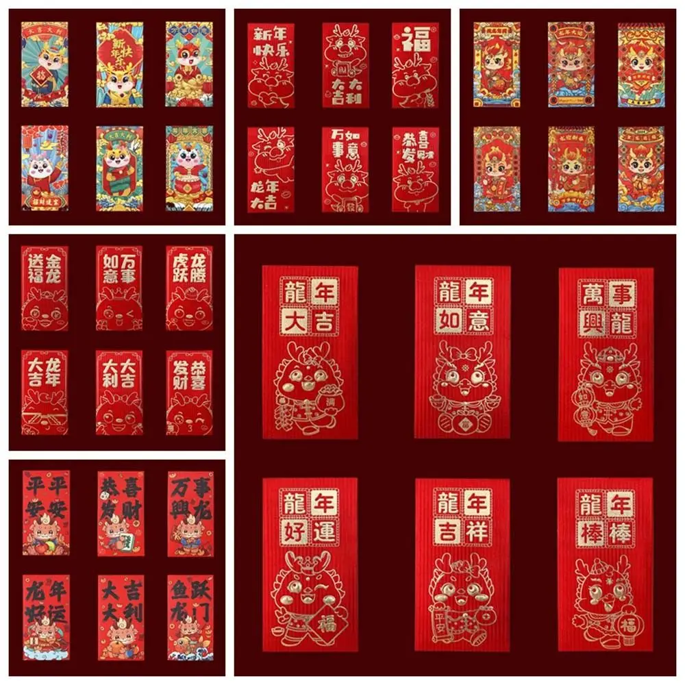 6Pcs/set Chineză Decoratiuni de Anul Nou Chinezesc Dragon Plic Roșu Noroc de Bani Husă Binecuvântare Cuvinte Norocos Sac de Bani - 2