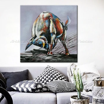Arthyx,Handpainted Abstract Gros Taur Pictura In Ulei Pe Panza,Pentru Camera De Zi,Home Decor Modern Animale Arta Pop Perete Poza