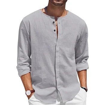 Barbati Casual Bluza de Plaja cu Maneca Lunga Lenjerie de pat din Bumbac Tricou Vrac Topuri Topuri Bluza de Vara de Toamna Casual de Îmbrăcăminte pentru Bărbați