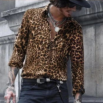 Barbati Tricouri Leopard De Imprimare Tricou Cu Maneci Lungi, De Agrement, Vacanță Mens Wear
