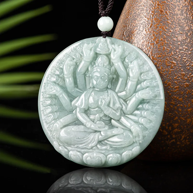 Birmanez De Jad Guanyin Pandantiv Moda Amuleta Designer De Bijuterii Real Naturale Mână Sculptură Colier Jadeit Verde Pietre Pretioase De Smarald - 1