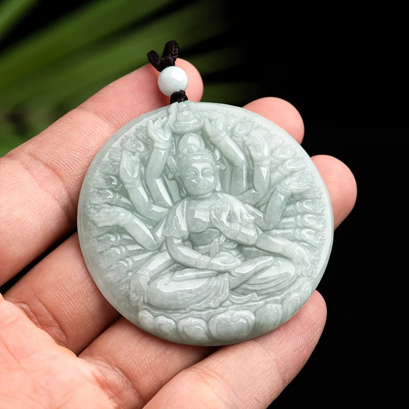 Birmanez De Jad Guanyin Pandantiv Moda Amuleta Designer De Bijuterii Real Naturale Mână Sculptură Colier Jadeit Verde Pietre Pretioase De Smarald - 2