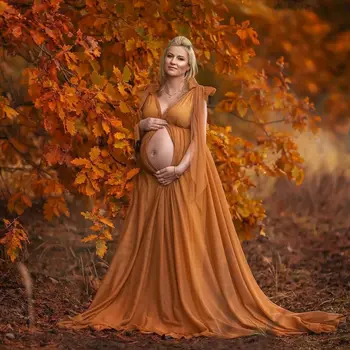 Boho Șifon Maternitate Haine de Moda Rochii de Bal Foto Rochie cu Panglici Fantă Front Baby shower Vestidos Novia