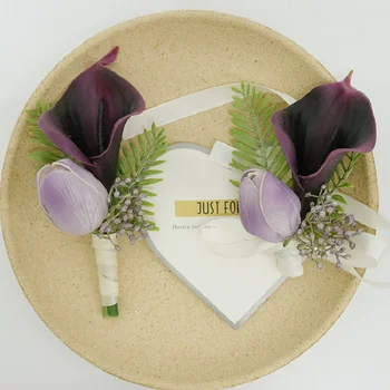 Boutonniere Și Corsaj De Mână Acasă Comerciale Florale De Nunta De Simulare Buchet De Mireasa Care Deține Flori Violet 609