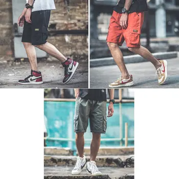 Bărbați strada hip-hop tendință casual pierde cinci puncte pantaloni scurți multi-buzunar elastic talie stil Harajuku salopete de vara