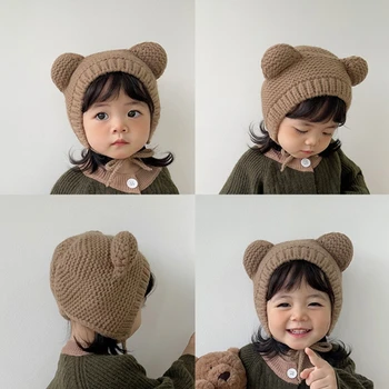 Caldă și Confortabilă Copii Băiat Knit Beanie cu Urechi de Urs, Desene animate pentru Fete Tricotat Pălărie Moale dedicat pentru Toamna Iarna