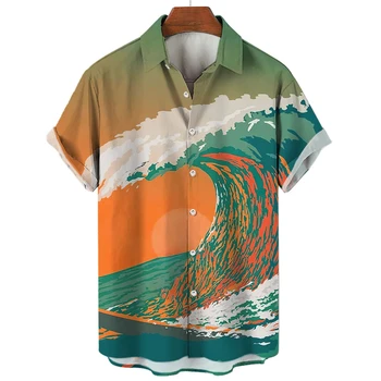 Casual Surfing 3D Imprimat Tricouri Pentru Bărbați Îmbrăcăminte de Modă Hawaiian Ocean Val Grafic Rever Bluza de Vara Barbati, Vacanta, Bluze