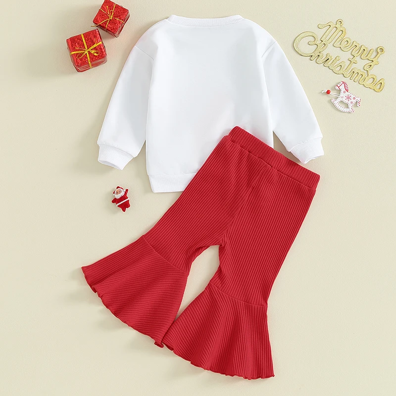 Copii Fete Set de Pantaloni, Maneci Lungi Scrisori de Imprimare Tricou cu Pantaloni Flare Costum de Crăciun 6 luni-4 ani - 1