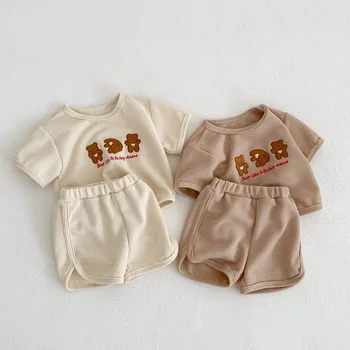 Copil nou-născut Îmbrăcăminte Set 0-3ani Copil mic Fata Maneci Scurte Suporta T-shirt +Elastic Talie pantaloni Scurți 2 BUC Waffle Model de Costume