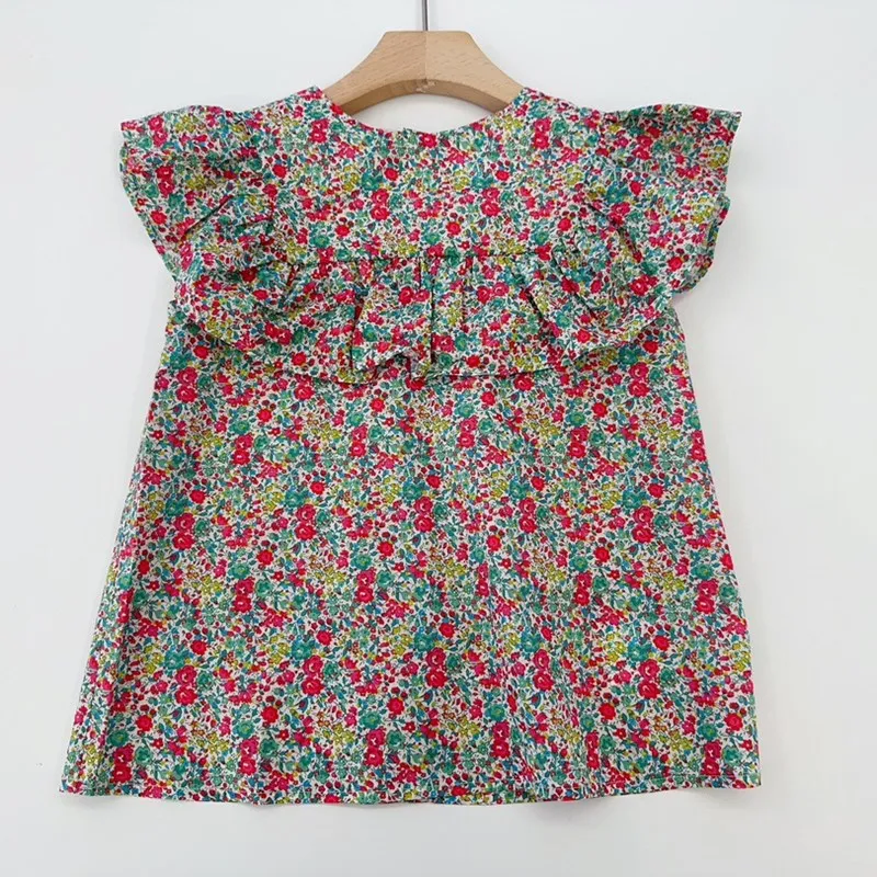 copilul fete topuri de vară pentru copii haine franceză pastorală stil plin de flori de bumbac imprimare t-shirt fete frumoase topuri - 5