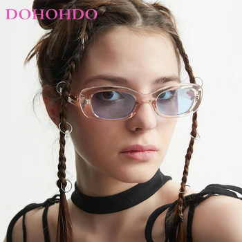 DOHOHDO Moda Dreptunghi ochelari de Soare pentru Barbati Femei Retro de Metal Decor Nuante UV400 Bărbați Trend Oval Albastru Verde Ochelari de Soare