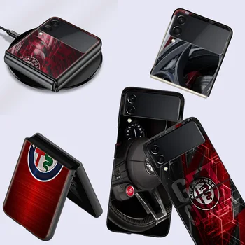 De lux Alfa Romeo Mobil Telefon Mobil Caz Pentru Samsung Galaxy Z Flip 5 5G Flip 4 3 5G Funda Neagra Coque Greu PC-ul de Lux Acopere Z Flip