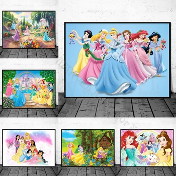 Desene animate Disney Panza Pictura Disney Printesa Alba ca Zapada, Ariel Postere si Printuri de Desene animate Wall Art Poza pentru Decor Camera pentru Copii