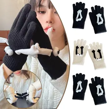 Drăguț mână În Mână Magnetic Mănuși Tricotate Simplu Mare Mănuși de Iarnă Cuplu Papusa Mănuși de Cald Conducere Manusi cu Ochi H9K7