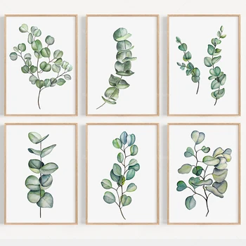 Eucalipt perete printuri de arta, acuarelă eucalipt amprente de plante, plante de perete de arta, naturale printuri decorative, postere