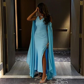 Fashionvane Vestidos Rochii De Bal Arabia Saudită Femeile Poarta Flutură Pe Umăr Cu Margele Partea De Fantă Rochie De Seara Petrecere De Ziua