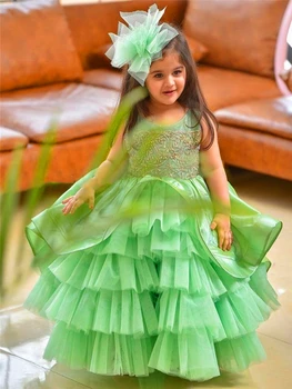 Fata Rochie De Flori Minunat Fără Mâneci Tul Dantela Stratificat Princess Ball Prima Împărtășanie Rochii De Copii, Cadou Surpriza De Ziua