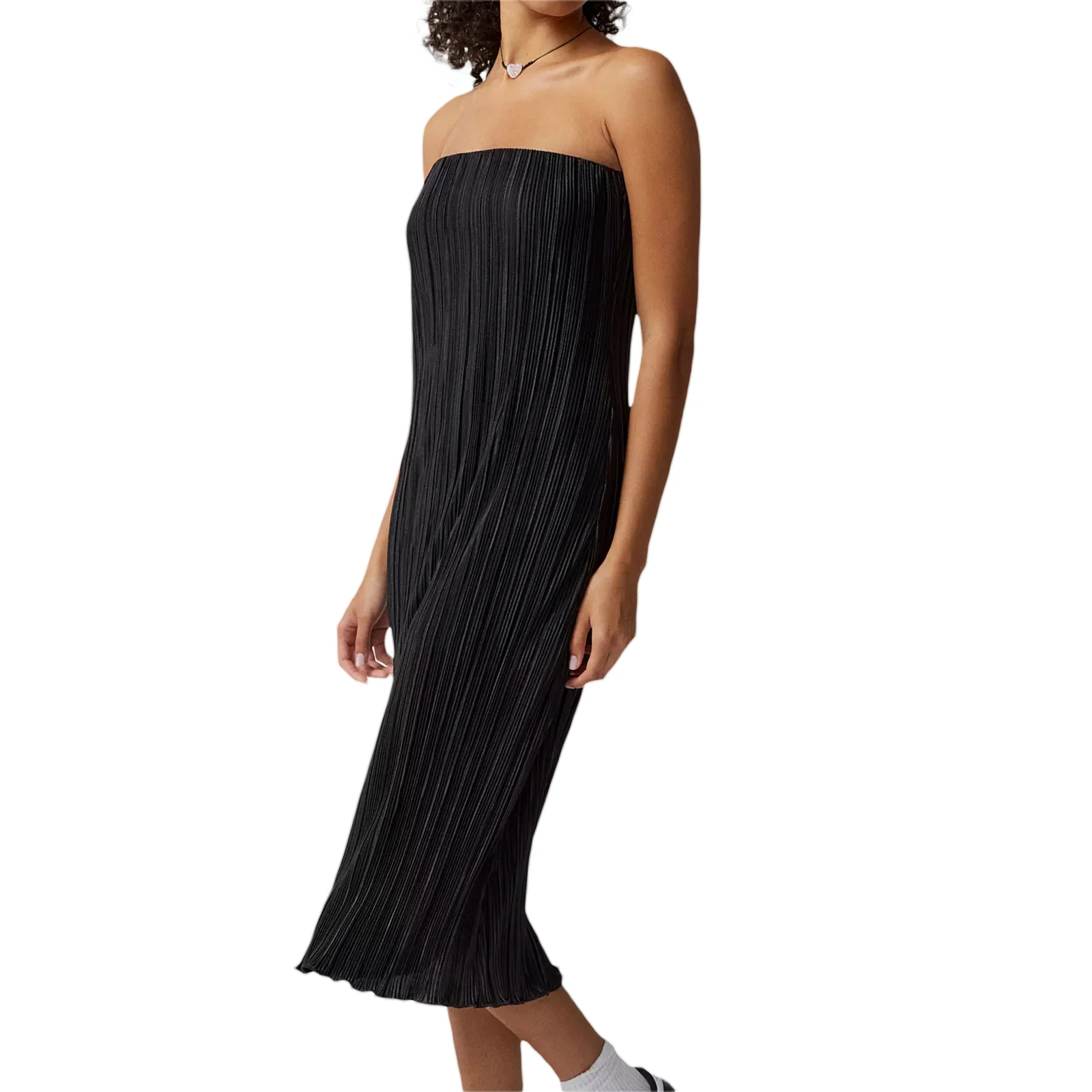 Femei Top Dress Strapless Fără Mâneci Culoare Solidă Cutat Rochie De Vară Pe Plajă - 1