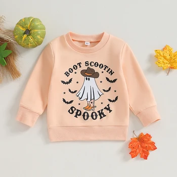 Fetita Halloween Bluze Cu Maneca Lunga Echipajul Gât Fantomă Scrisoare De Imprimare Pulovere Copilul Haine Groase