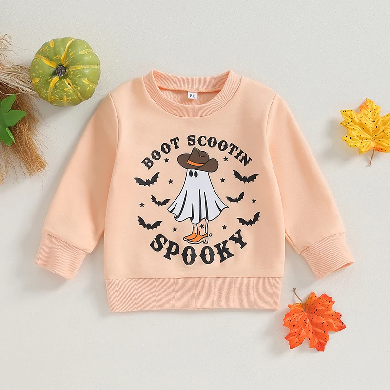 Fetita Halloween Bluze Cu Maneca Lunga Echipajul Gât Fantomă Scrisoare De Imprimare Pulovere Copilul Haine Groase - 0