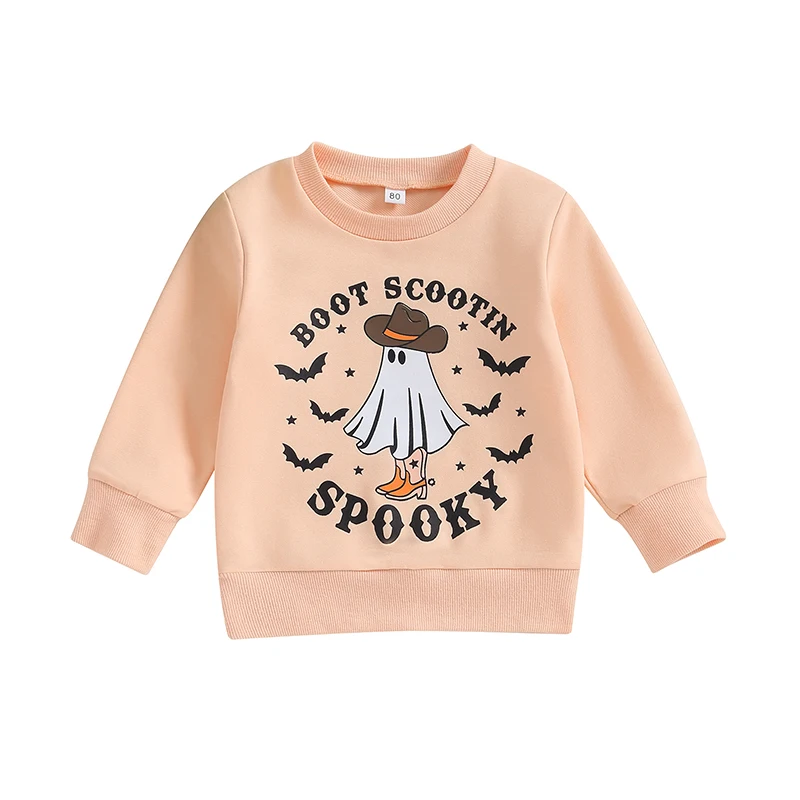 Fetita Halloween Bluze Cu Maneca Lunga Echipajul Gât Fantomă Scrisoare De Imprimare Pulovere Copilul Haine Groase - 2