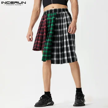 INCERUN 2023 Stil American Moda Nouă Bărbați Pantaloni Streetwear Neregulate Tiv Pantalons Casual Carouri Jumătate Fuste Pantaloni S-5XL