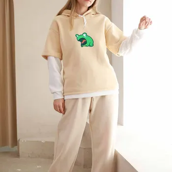 Kawaii Broasca Hanorac Supradimensionat Tricou Dulce Picătură Umeri Cordon Hoodies pentru Femei Haine de sex Feminin coreeană Jachete