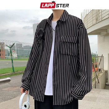 LAPPSTER Bărbați cu Dungi Camasi Grafic Îmbrăcăminte 2023 Mens Vintage Negru Harajuku Tricou Om Kpop Supradimensionate Moda Bluze Plus Dimensiune