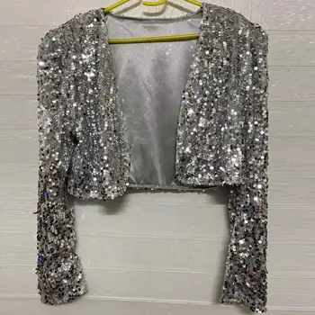 La modă Sequin Palton Elegant cu Paiete pentru Femei Jachete cu Maneci Lungi Bluzon Sclipici Scurte, Paltoane pentru Femei pentru Femei