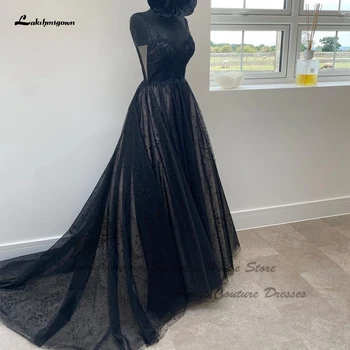 Lakshmigown Gothic Black Dress Rochii De Mireasa 2023 Vestido De Noiva Dantela Vintage Femei Boho Plaja Rochii De Mireasa V Gâtului