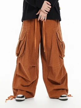 Largi de Epocă Pliere Cordon de Catifea Supradimensionat Pantaloni Cargo Pantaloni pentru Barbati Femei Hip Hop Estetice Sweatpant de Iarnă Primăvară