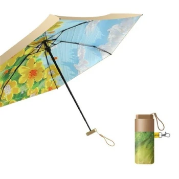Mini-Aur Soare, Ploaie, Umbrele Anti UV 6-Pliere Umbrela de soare Portabile Usoare Femei Bărbați Buzunar Parasolar Umbrela pentru Călătorie