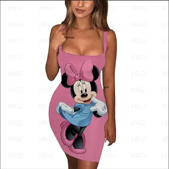 Minnie Mouse de Top Rochii pentru Femei 2022 Slim Fit pentru Femei Rochie de Vara de Imprimare Sexy Sling Disney Strâns Mickey Desene animate Moda