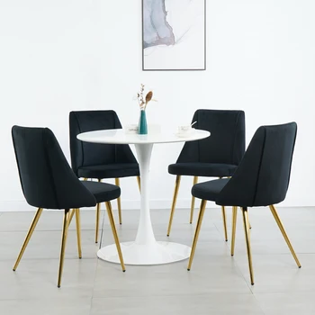 Modern, simplu de catifea luat masa, scaun negru acasa dormitor scaun spate dressing scaun elev scaun de birou aur picioare de metal(set de 4)