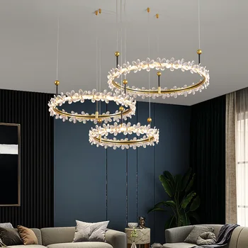 Moderne, Romantice, Design De Lux, Aur Rotund Inel De Lampa Cu Lumini Pandantiv Inel Floare De Cristal Candelabru Led Pentru Living Dining Dormitor