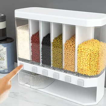 Montat Pe Perete Găleată Splitter Cereale De Orez Dozator De Umiditate Dovada De Plastic Automat Bare De Măsurare Sigilat Cutii De Depozitare A Alimentelor